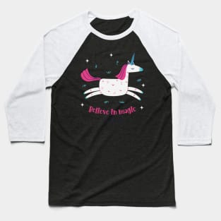 Believe In Magic Beautiful Flying Unicorn With Stars Baseball T-Shirt